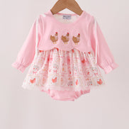Pink chicken embroidery bubble