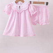 Pink stripe bunny bow embroidery bloomer set