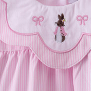 Pink stripe bunny bow embroidery bloomer set