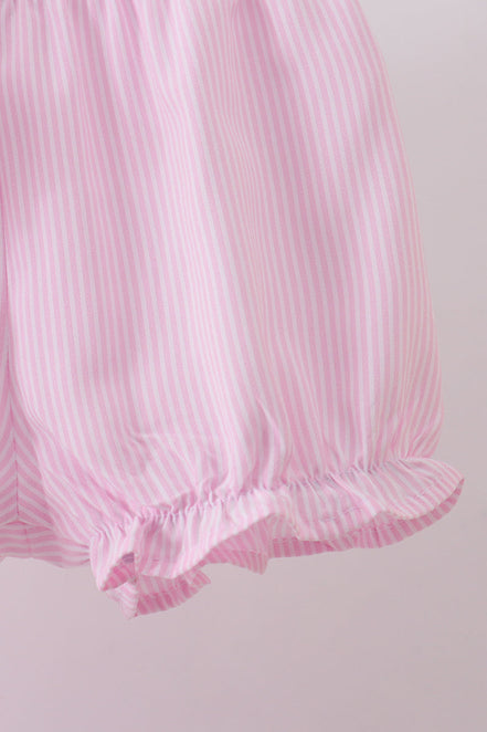 Pink stripe bunny bow embroidery bloomer set