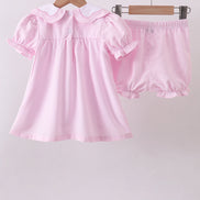 Pink stripe bunny bow embroidery bloomer set