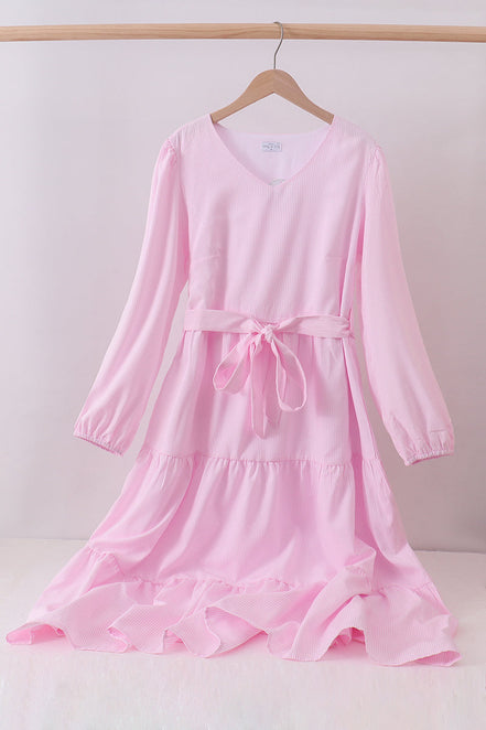Pink stripe tiered maxi dress