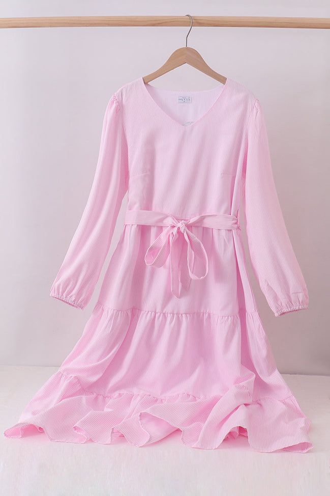 Pink stripe tiered maxi dress