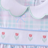 Blue plaid bow floral pants set