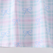 Blue plaid bow floral pants set