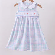 Blue plaid bow floral dress