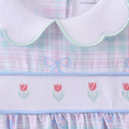 Blue plaid bow floral dress