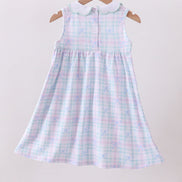 Blue plaid bow floral dress