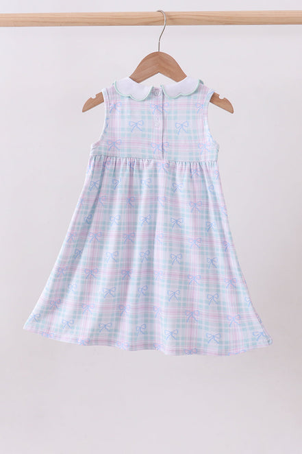 Blue plaid bow floral dress