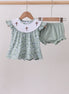 Sage floral cross embroidery ruffle bloomer set