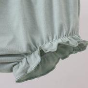 Sage floral cross embroidery ruffle bloomer set