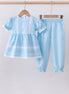 Blue cross embroidery lace pants set