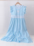Blue cross embroidery ruffle tiered dress