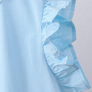 Blue cross embroidery ruffle tiered dress