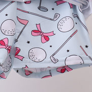 Blue golf bow print 2pc skorts set