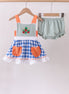 Sage strawberry embroidery ruffle gingham bloomer set