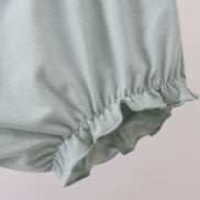 Sage strawberry embroidery ruffle gingham bloomer set