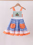 Sage strawberry embroidery ruffle gingham dress