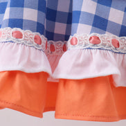 Sage strawberry embroidery ruffle gingham dress