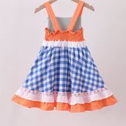 Sage strawberry embroidery ruffle gingham dress