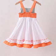 Sage strawberry embroidery ruffle dress