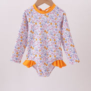 Mustard floral print ruffle rashguard