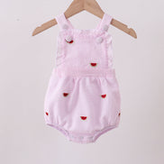 Pink stripe watermelon embroidery seersucker ruffle bubble