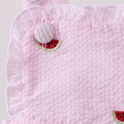 Pink stripe watermelon embroidery seersucker ruffle bubble