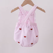 Pink stripe watermelon embroidery seersucker ruffle bubble