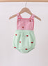 Red stripe watermelon embroidery seersucker bubble