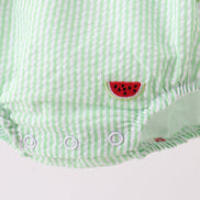 Red stripe watermelon embroidery seersucker bubble