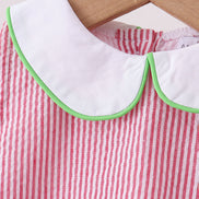 Red stripe watermelon embroidery seersucker bloomer set