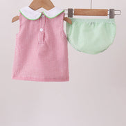 Red stripe watermelon embroidery seersucker bloomer set