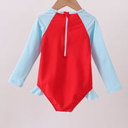 Red star embroidery ruffle rashguard