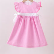 Pink bow gingham ruffle dress