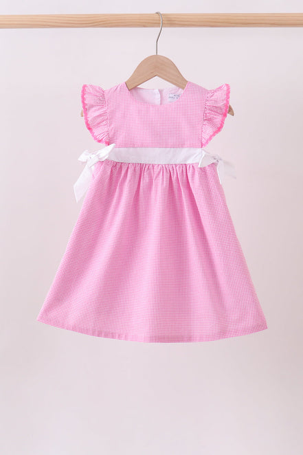 Pink bow gingham ruffle dress