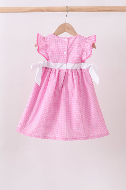 Pink bow gingham ruffle dress