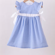 Blue bow gingham ruffle dress
