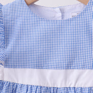 Blue bow gingham ruffle dress