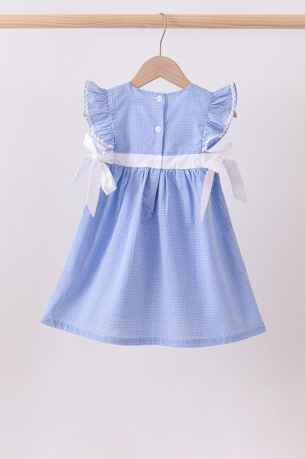 Blue bow gingham ruffle dress