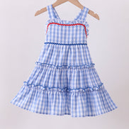 Blue gingham ruffle tiered dress