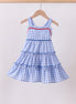 Blue gingham ruffle tiered dress