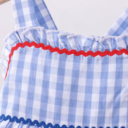 Blue gingham ruffle tiered dress