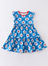 Platinum Blue & white floral print ruffle dress