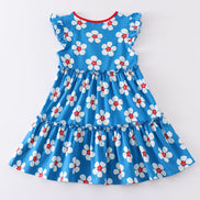 Platinum Blue & white floral print ruffle dress