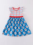 Platinum Blue & white floral print ruffle plaid dress