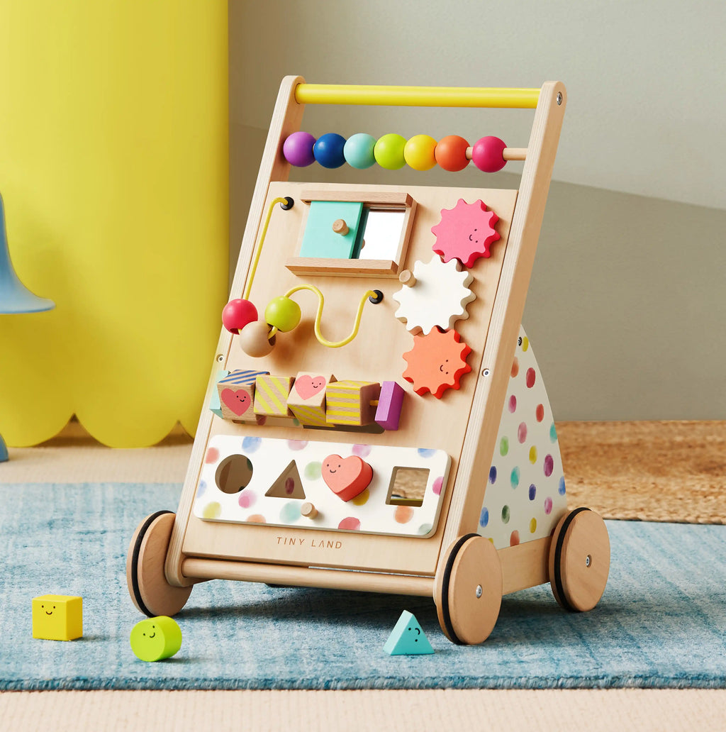 Tiny Land® Rainbow Wooden Baby Walker — Natural Wood Activity Push Toy for Babies | Little Janey