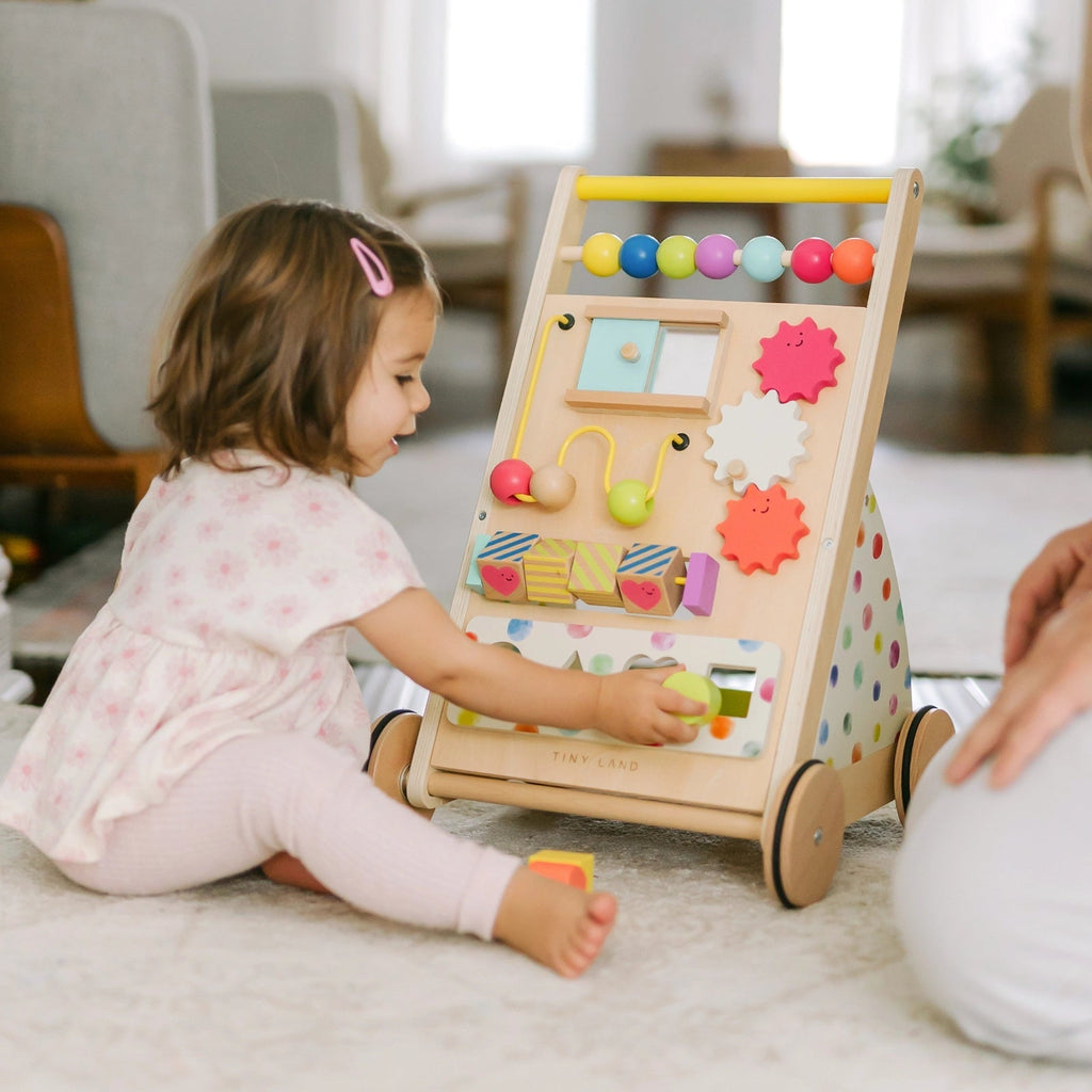 Tiny Land® Rainbow Wooden Baby Walker — Natural Wood Activity Push Toy for Babies | Little Janey