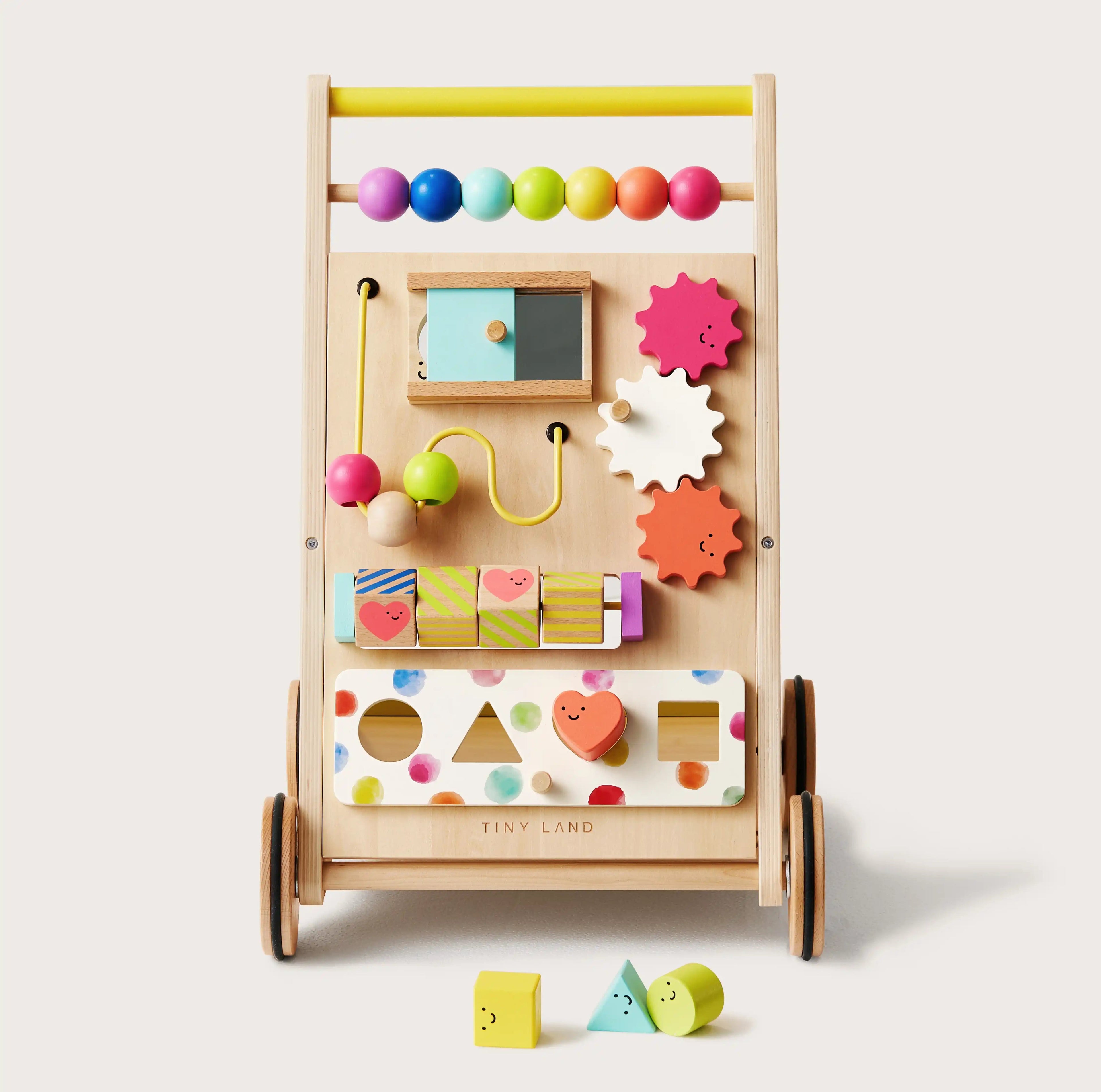 Tiny Land® Rainbow Wooden Baby Walker — Natural Wood Activity Push Toy for Babies | Little Janey