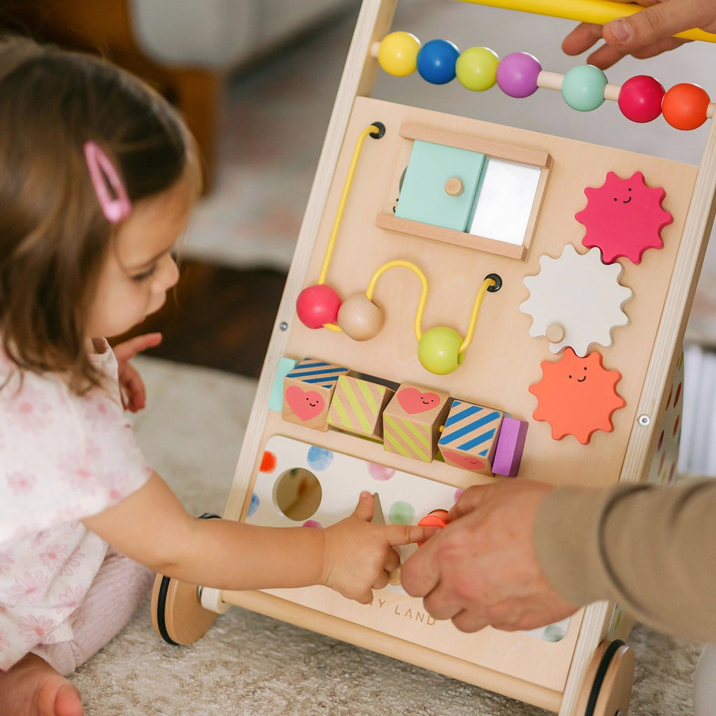 Tiny Land® Rainbow Wooden Baby Walker — Natural Wood Activity Push Toy for Babies | Little Janey